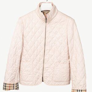 Burberry Pink Quilted Check-Trim Zip Jacket